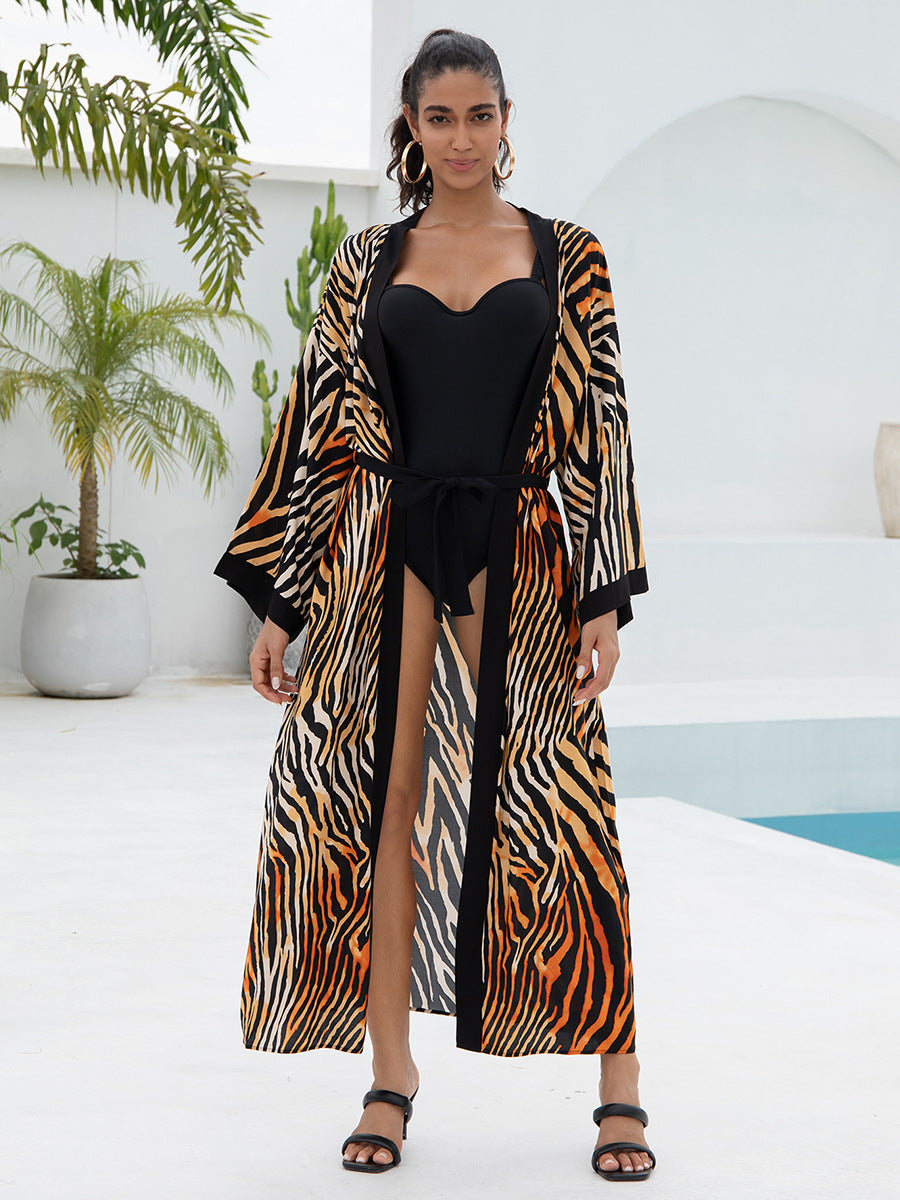 Rayon Printed Beach Cover-Up Loose Shirt Dress