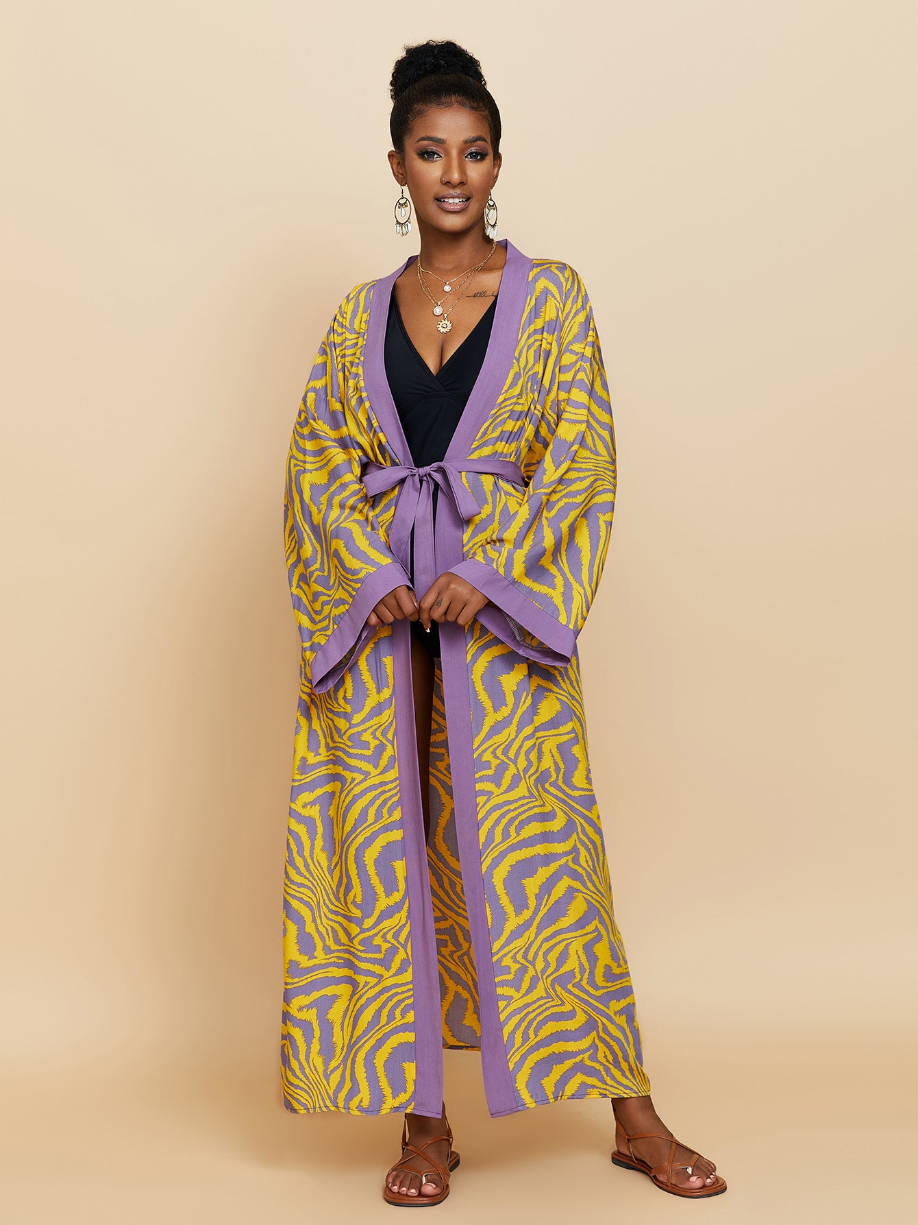 Rayon Printed Beach Cover-Up Loose Shirt Dress