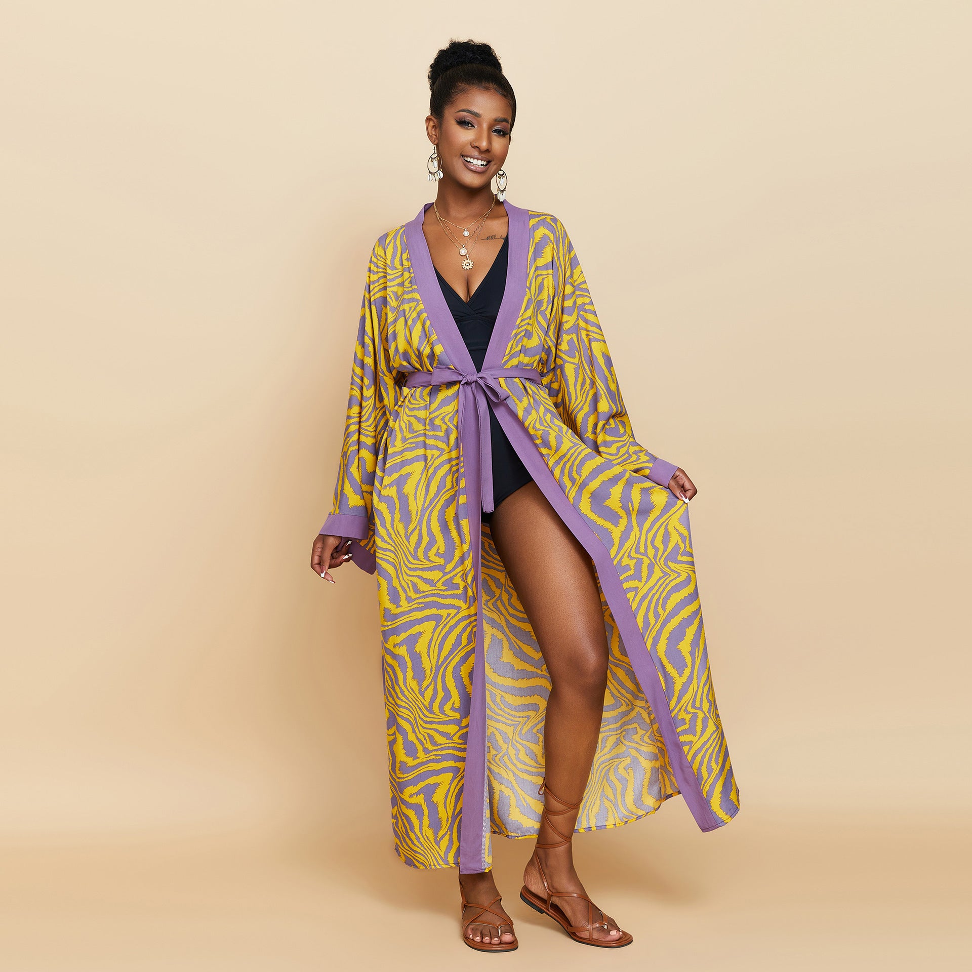 Rayon Printed Beach Cover-Up Loose Shirt Dress