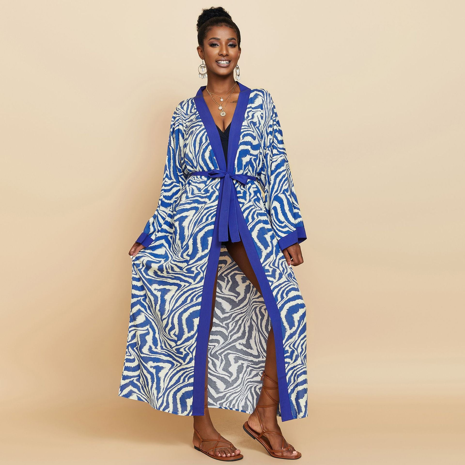 Rayon Printed Beach Cover-Up Loose Shirt Dress