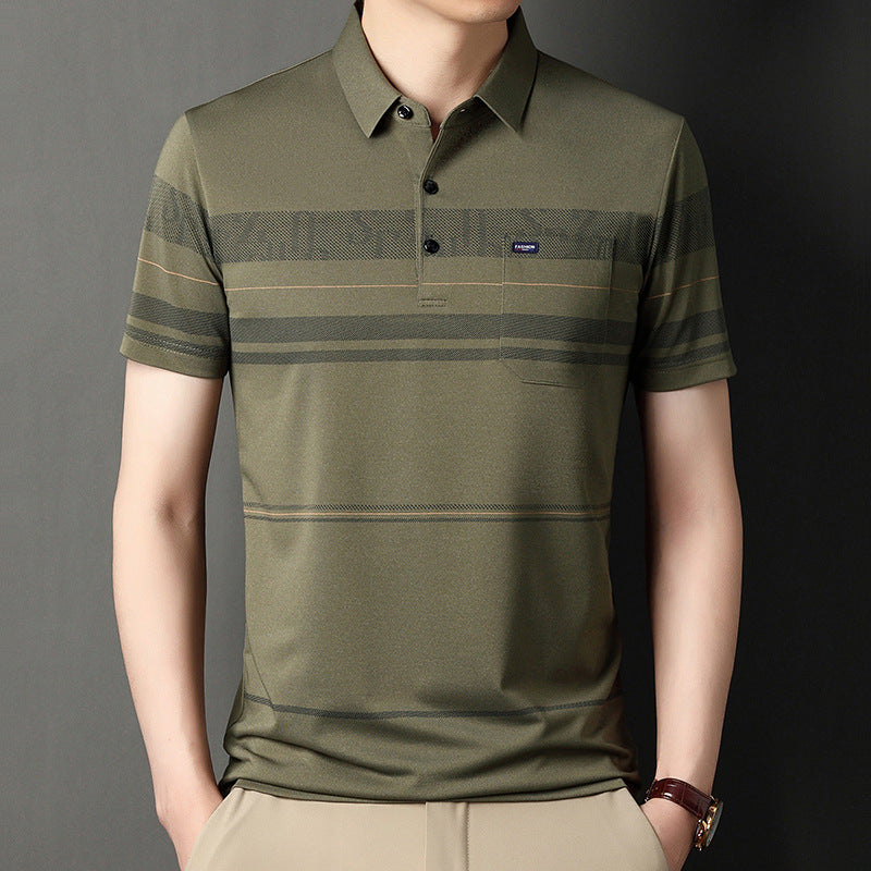 Real Flap Pocket Pantss Thin Stripesd Polo Shirt