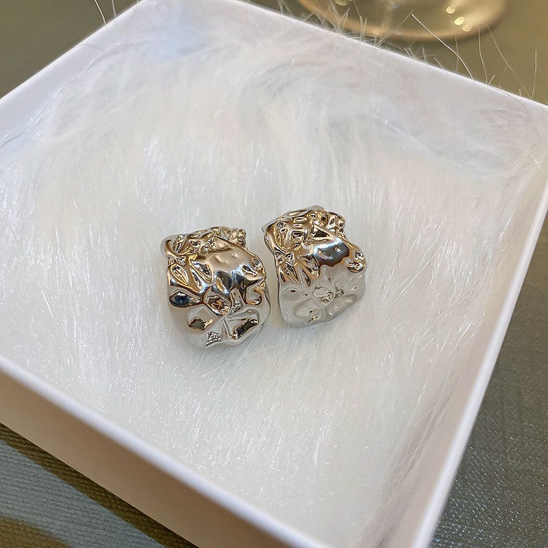 Real gold electroplated silver needle bean earrings
