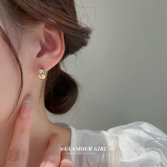 Real gold electroplated silver needle bean earrings