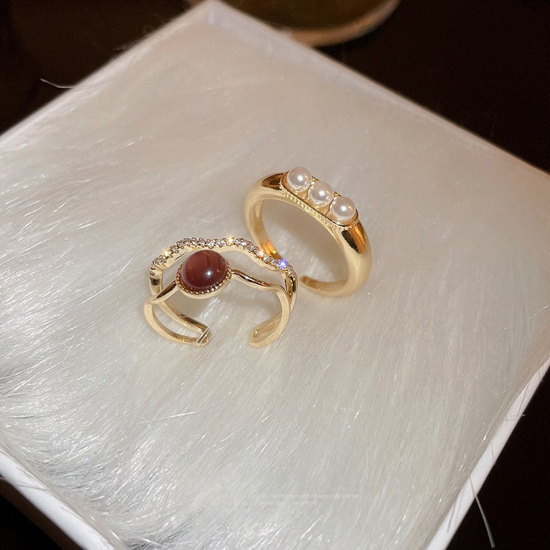 Real Gold Plated Zircon Cat's Eye Double Layer Open Ring