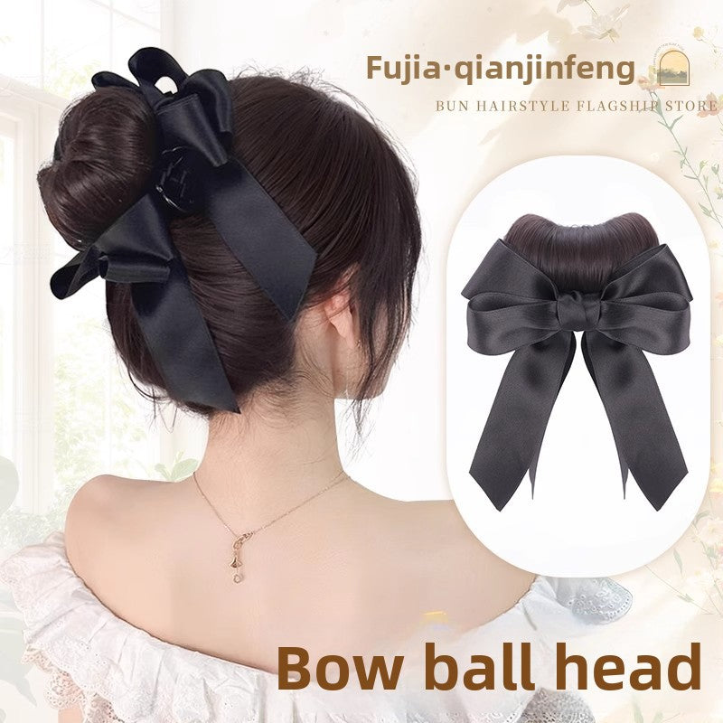 Realistic Fluffy Hair Bun Wig with Bowknot for Women