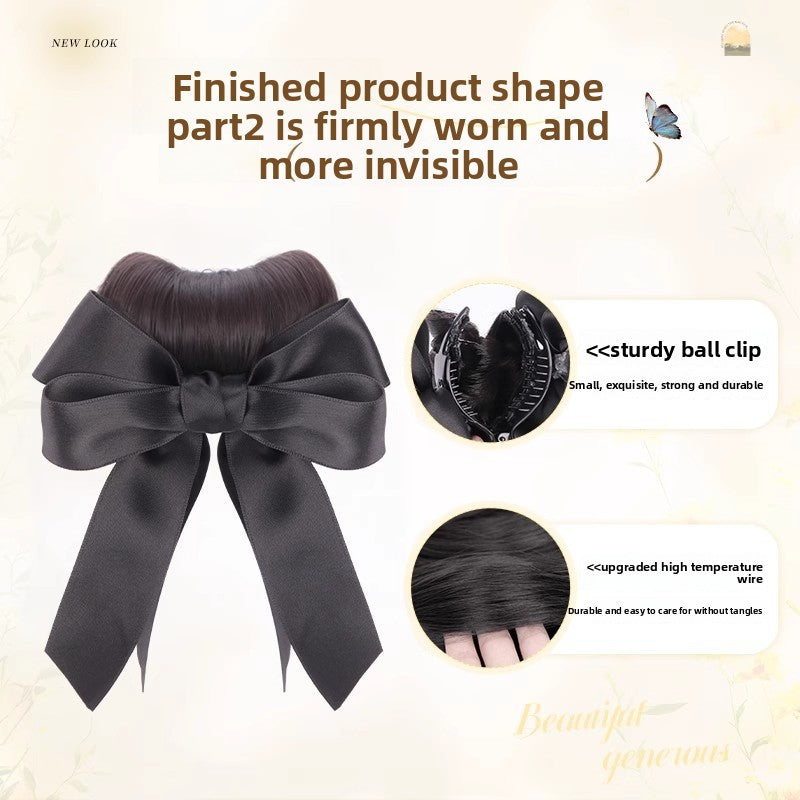 Realistic Fluffy Hair Bun Wig with Bowknot for Women