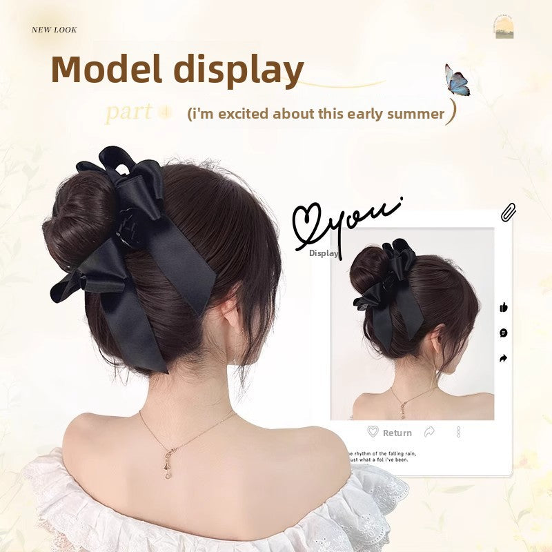 Realistic Fluffy Hair Bun Wig with Bowknot for Women