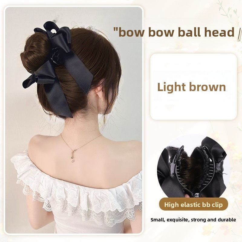 Realistic Fluffy Hair Bun Wig with Bowknot for Women