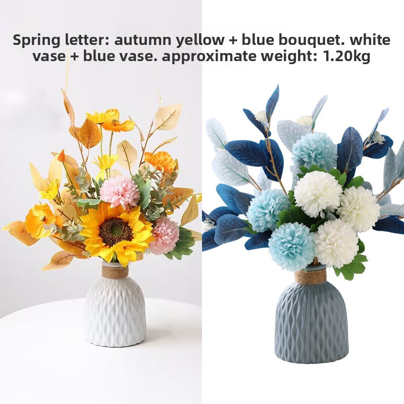 Realistic Silk Flower Arrangement with Ceramic Vase