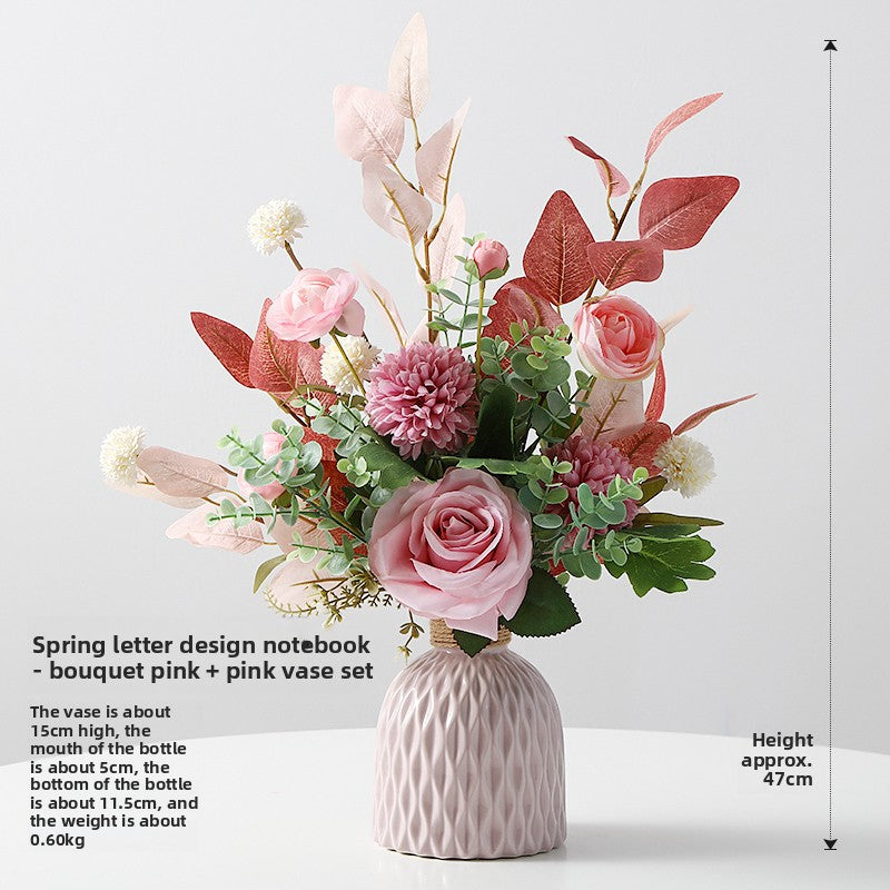 Realistic Silk Flower Arrangement with Ceramic Vase