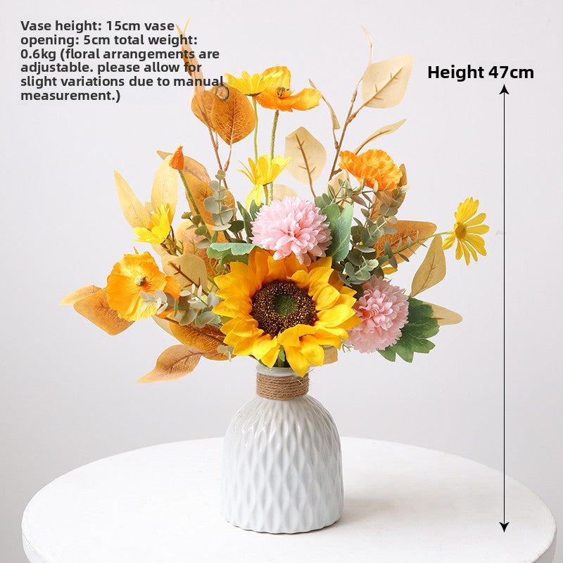 Realistic Silk Flower Arrangement with Ceramic Vase