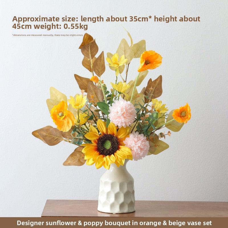 Realistic Silk Flower Arrangement with Ceramic Vase