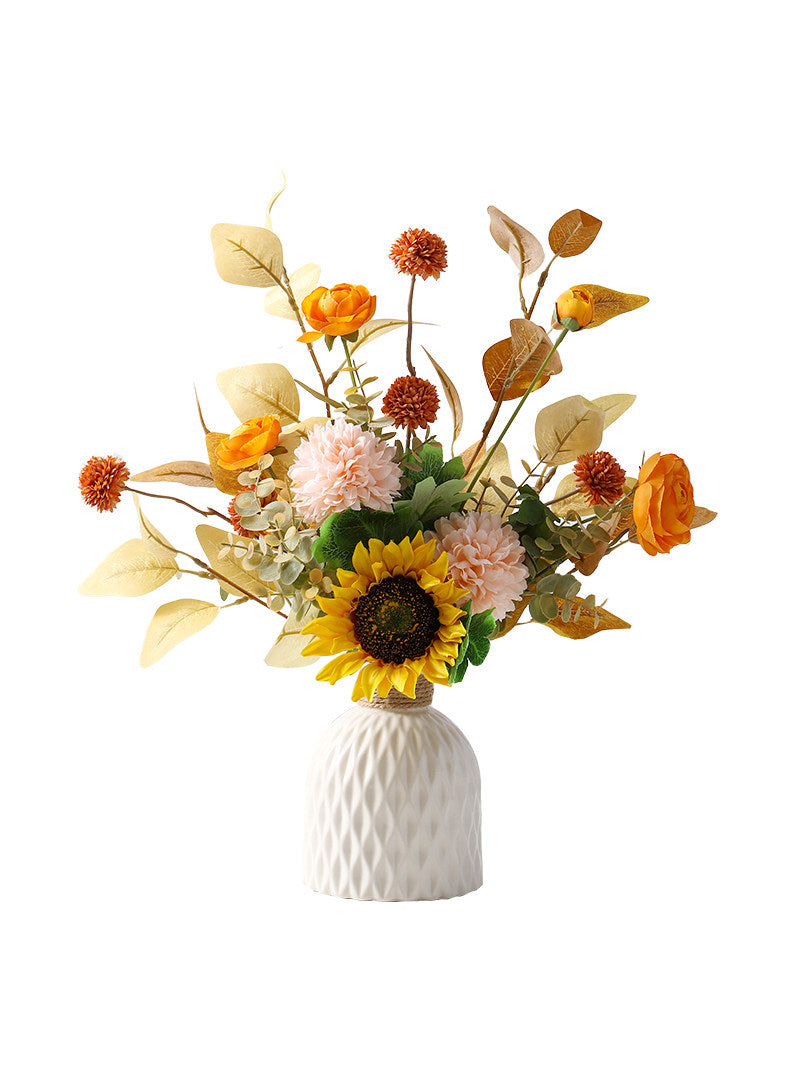 Realistic Silk Flower Arrangement with Ceramic Vase