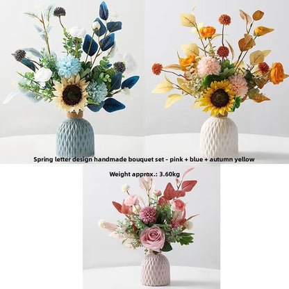Realistic Silk Flower Arrangement with Ceramic Vase