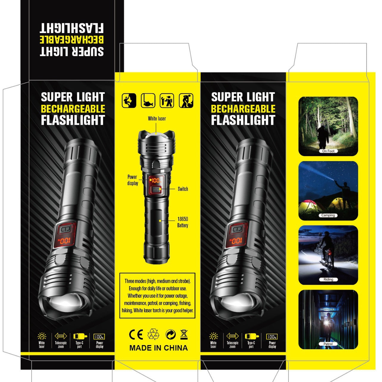 Rechargeable Digital Display Laser Flashlight with Zoom