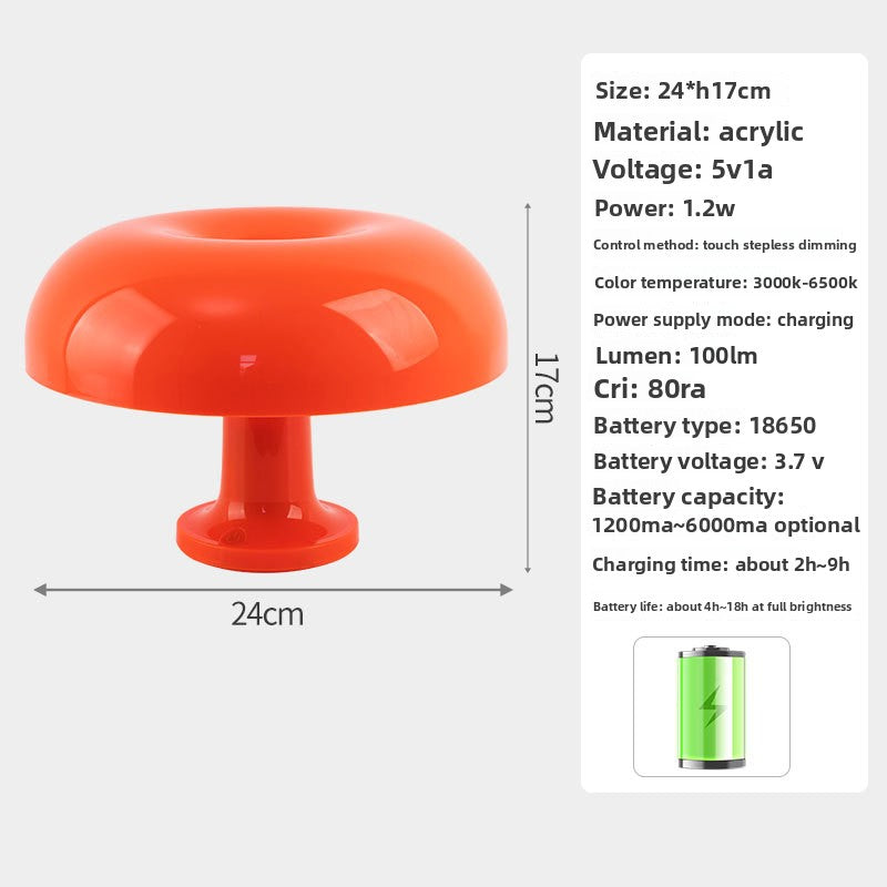 Rechargeable Dimmable Mushroom Table Lamp