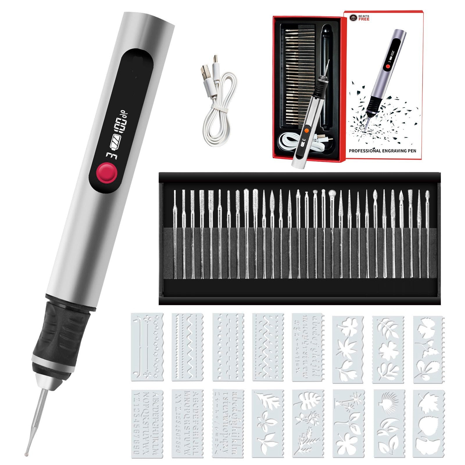 Rechargeable Electric Engraving Pen with Grinding Heads