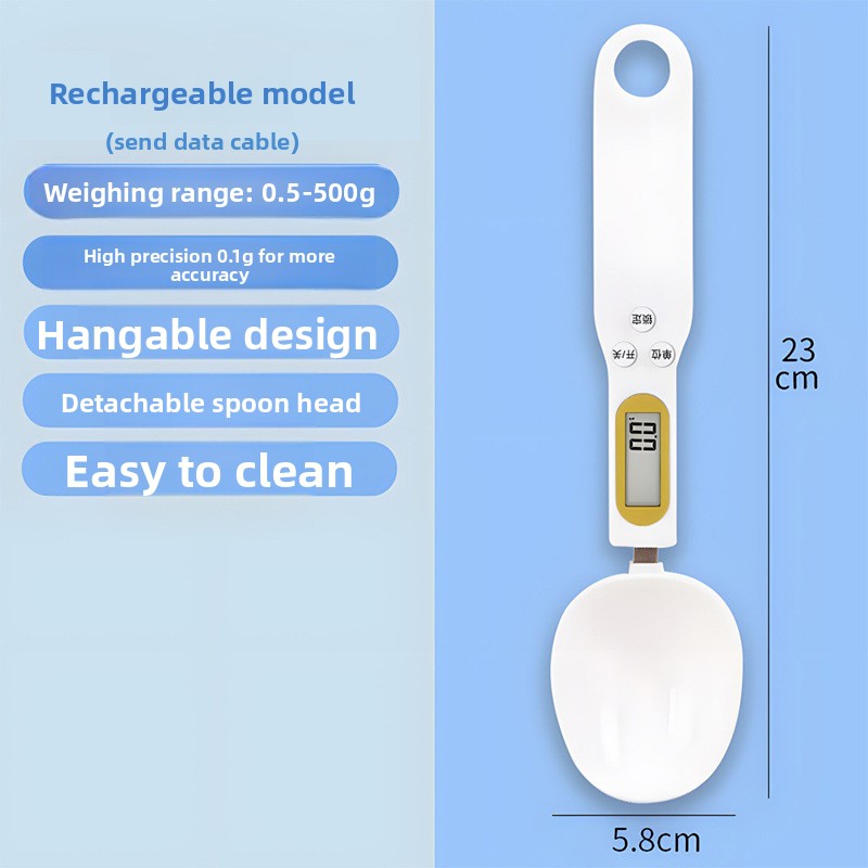 Rechargeable Food Measuring Spoon with Digital Scale