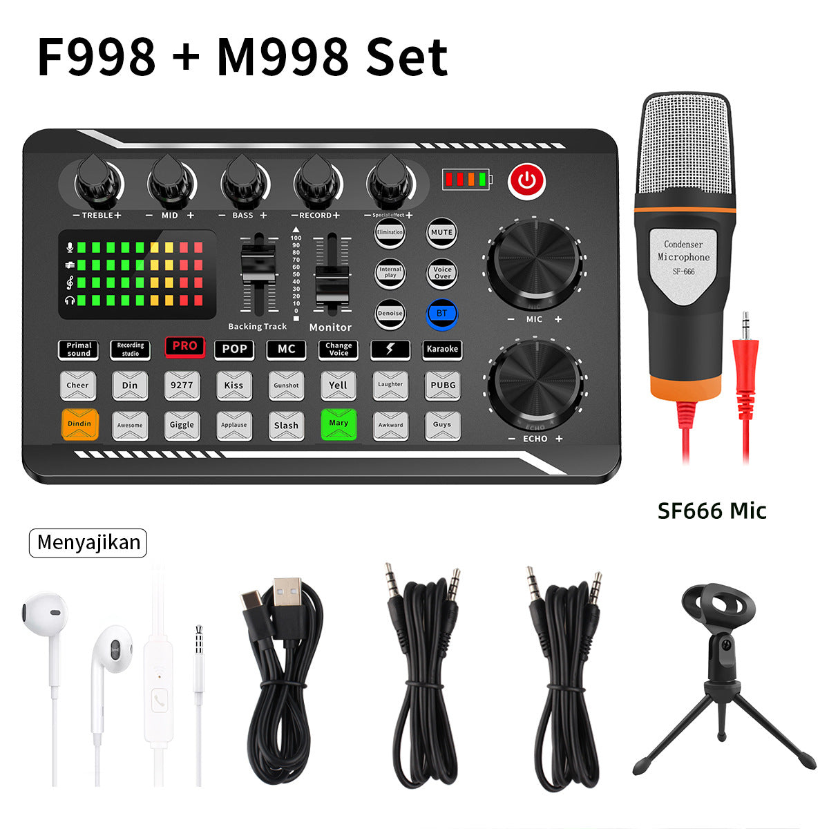 Rechargeable Live Broadcast Sound Card with Microphone