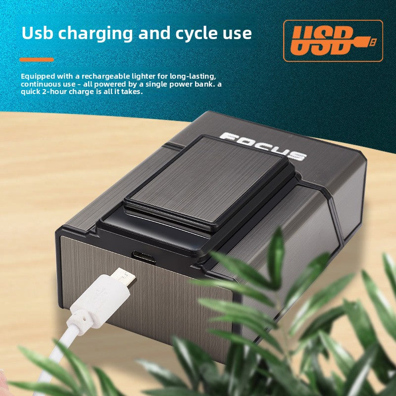 Rechargeable Metal Cigarette Case with Lighter