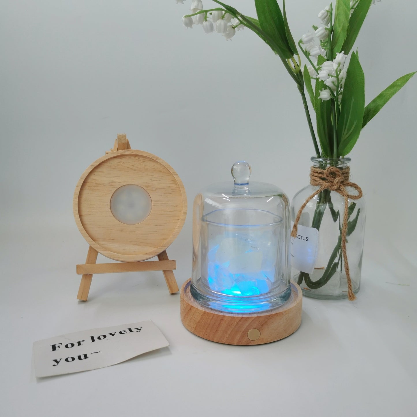 Rechargeable Wooden LED Aromatherapy Lamp Base with Crystal Cup