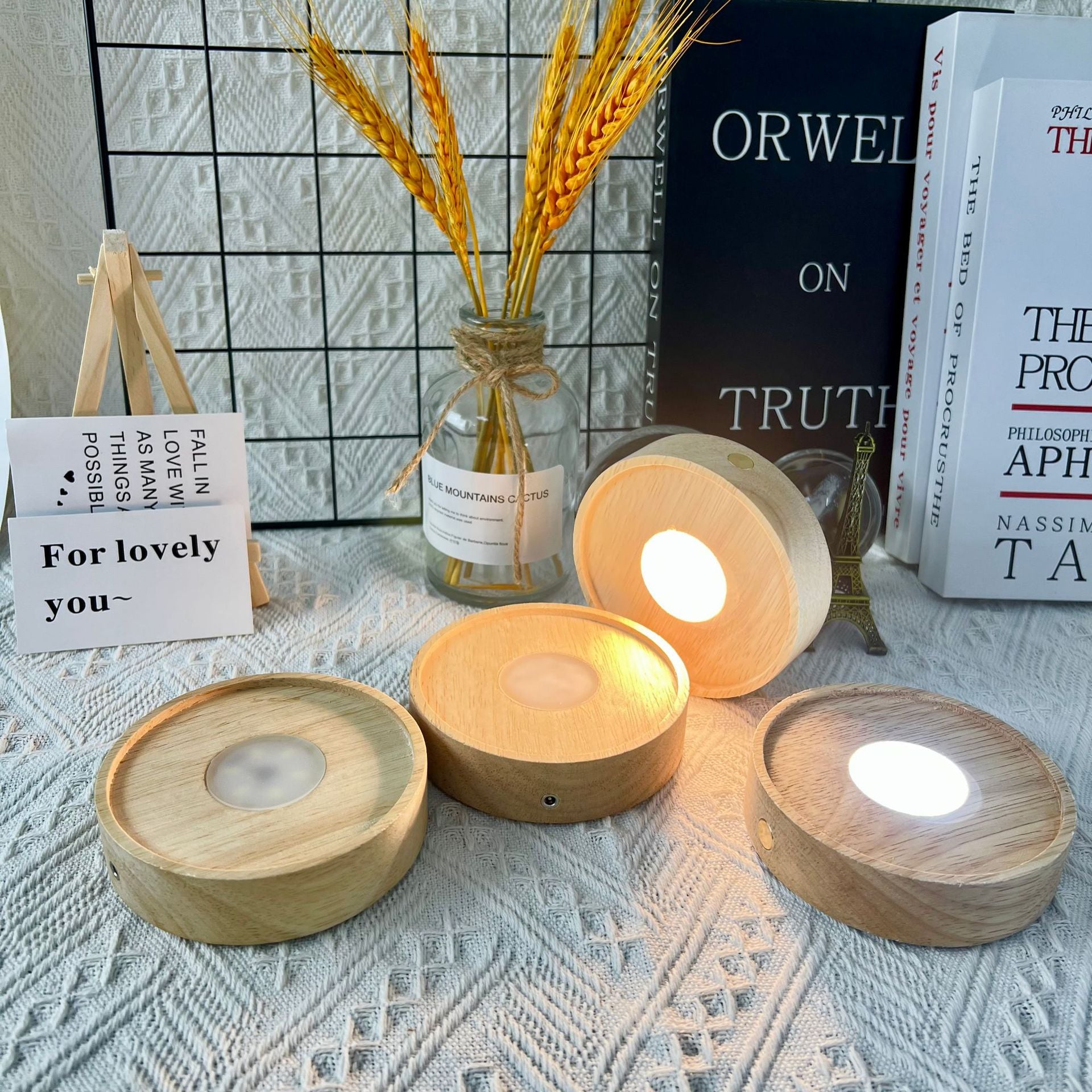 Rechargeable Wooden LED Aromatherapy Lamp Base with Crystal Cup