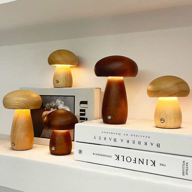 Rechargeable Wooden Mushroom Night Light