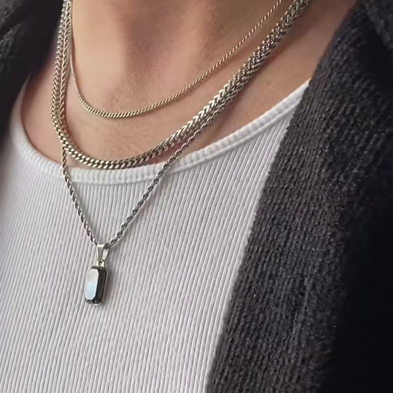 Rectangular Black Gemstone Twist Necklace