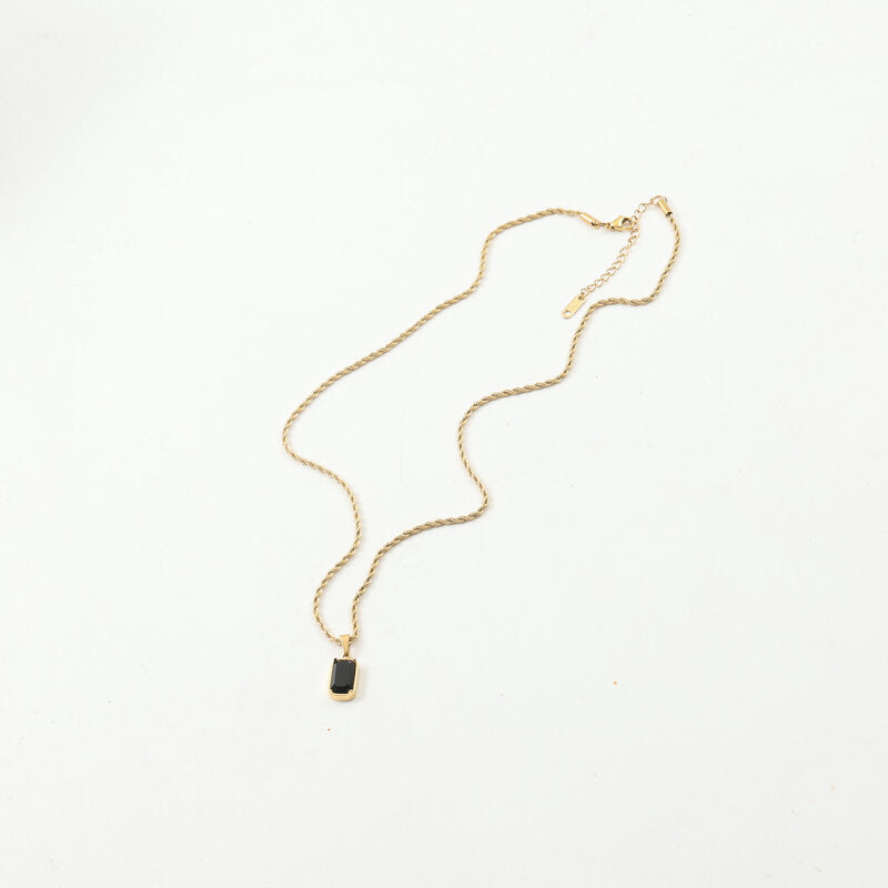 Rectangular Black Gemstone Twist Necklace