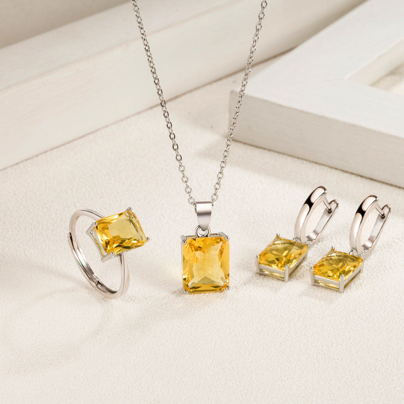 Rectangular Ring Necklace Earrings