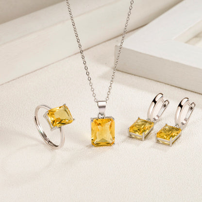 Rectangular Ring Necklace Earrings