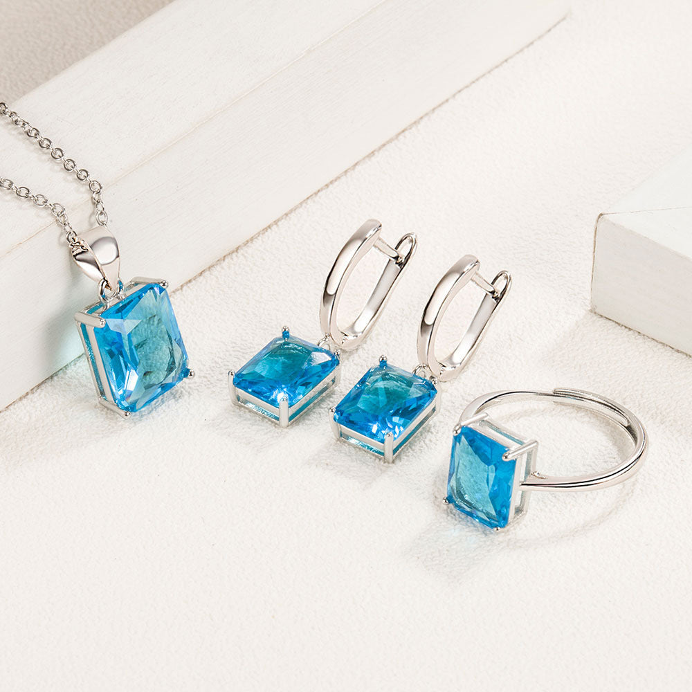 Rectangular Ring Necklace Earrings