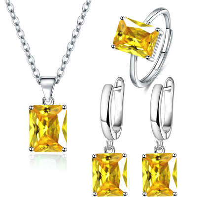 Rectangular Ring Necklace Earrings