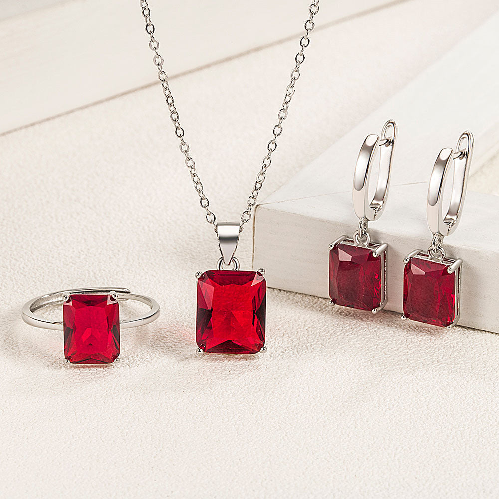 Rectangular Ring Necklace Earrings