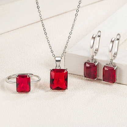 Rectangular Ring Necklace Earrings