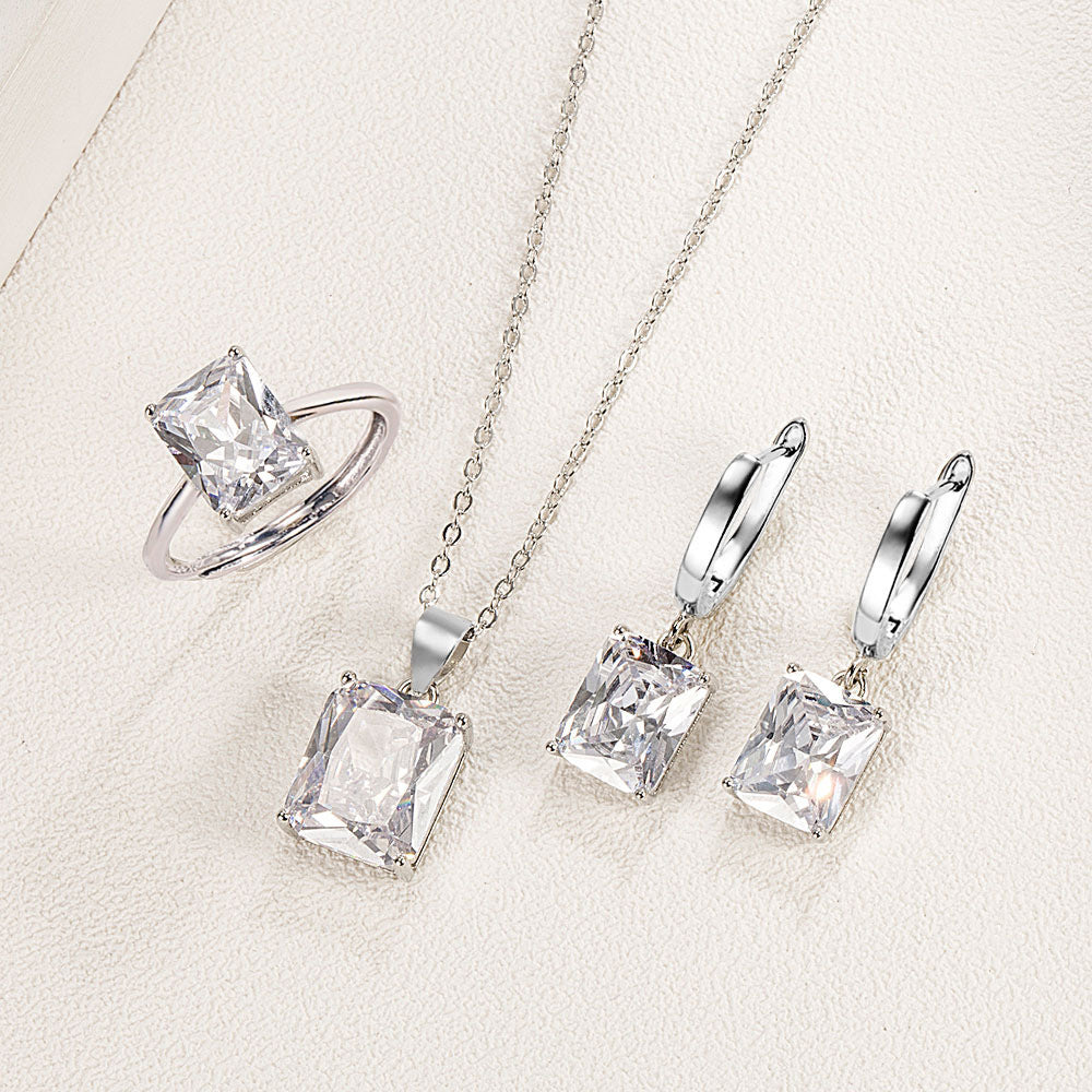 Rectangular Ring Necklace Earrings