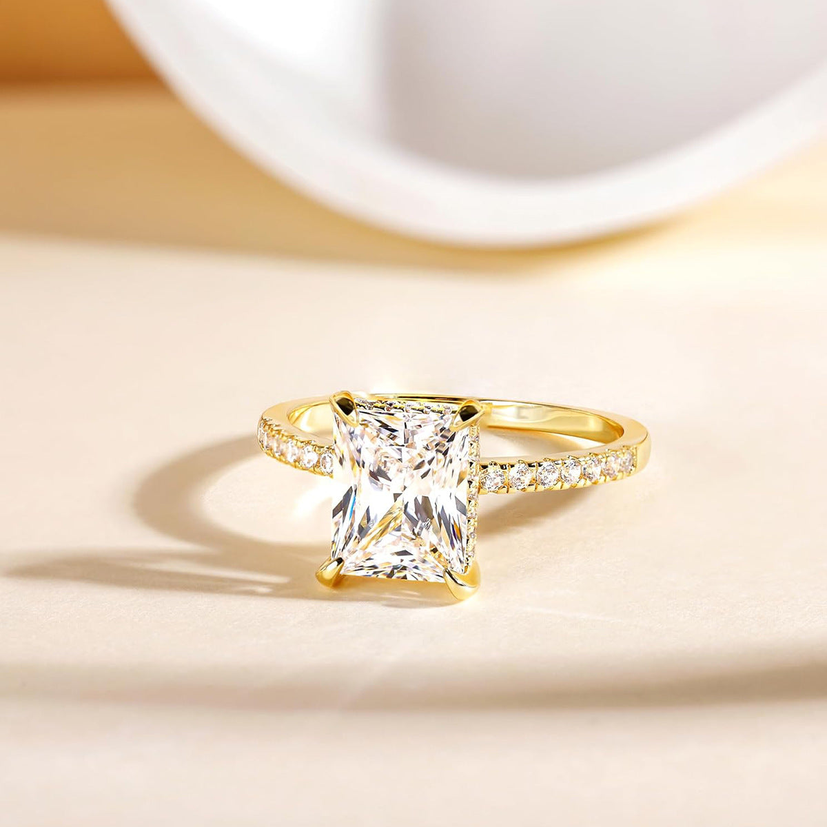 Rectangular White Diamond Four Claw Ring