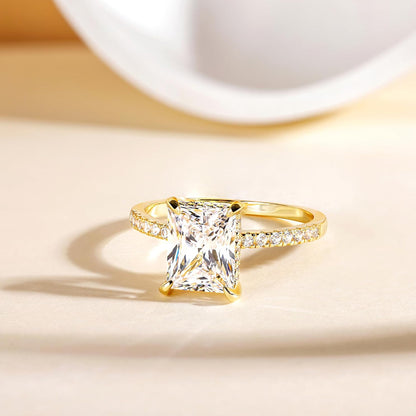 Rectangular White Diamond Four Claw Ring