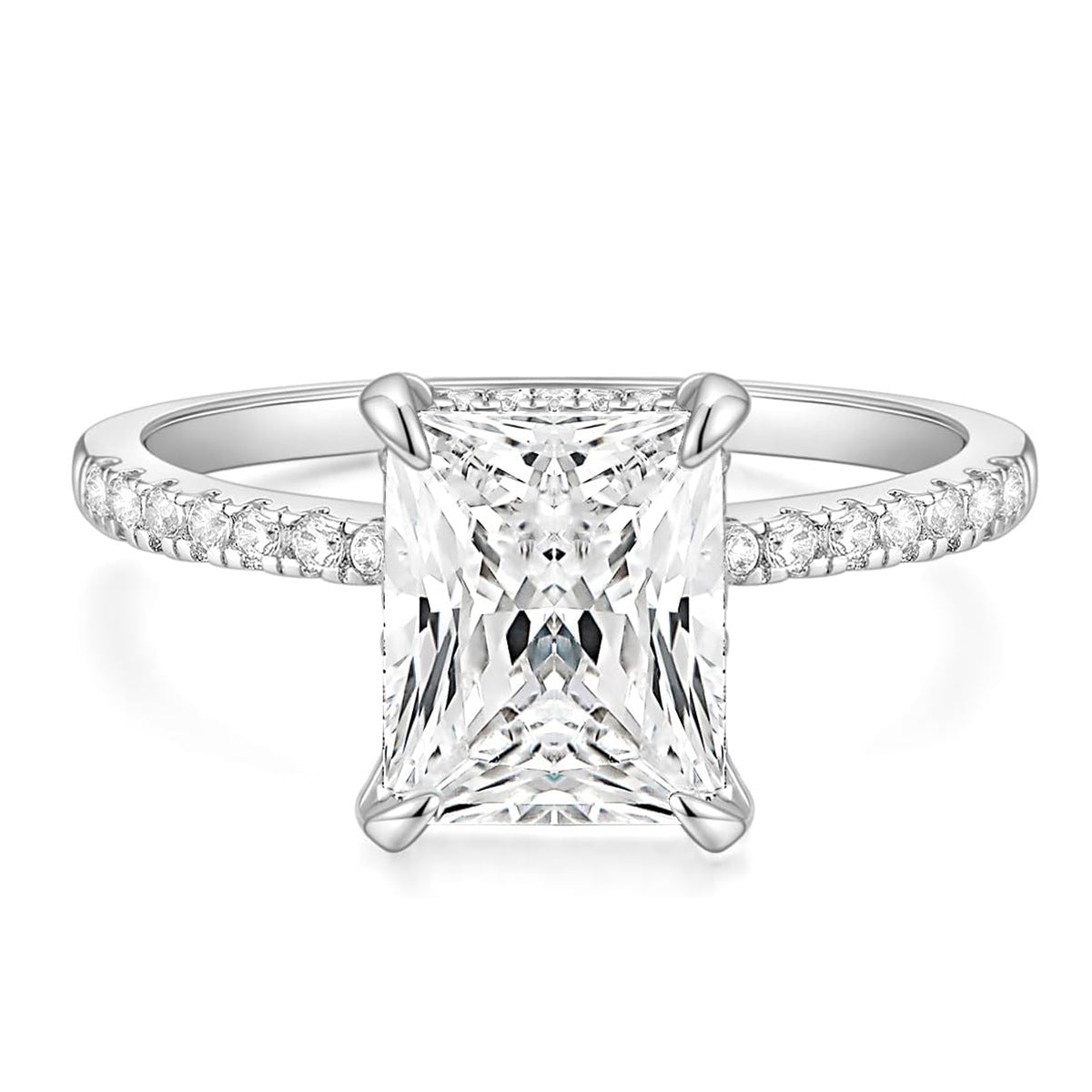 Rectangular White Diamond Four Claw Ring