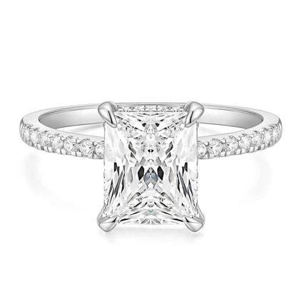 Rectangular White Diamond Four Claw Ring