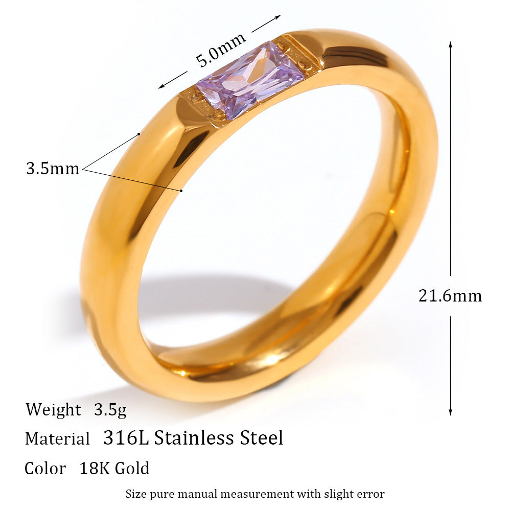 Rectangular Zircon Gold Plated Ring