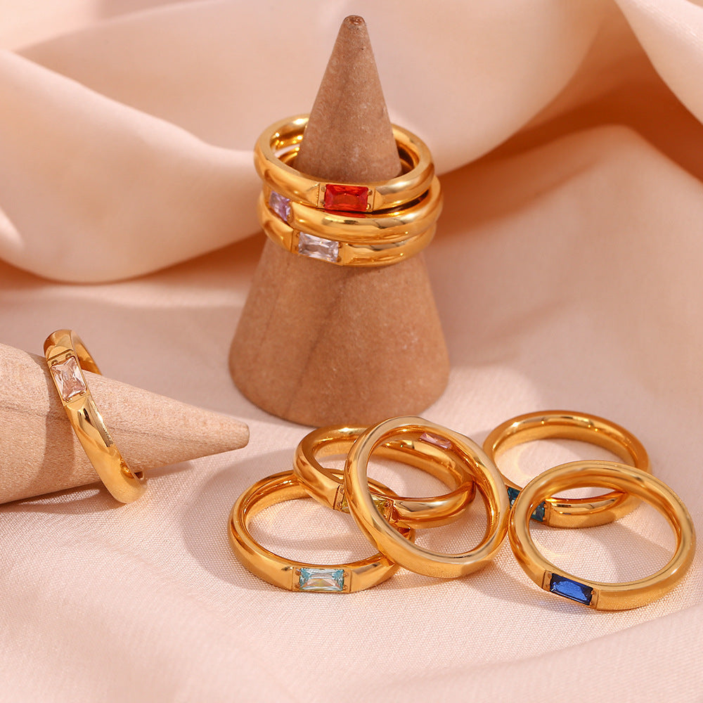 Rectangular Zircon Gold Plated Ring