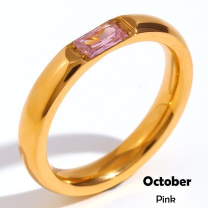 Rectangular Zircon Gold Plated Ring