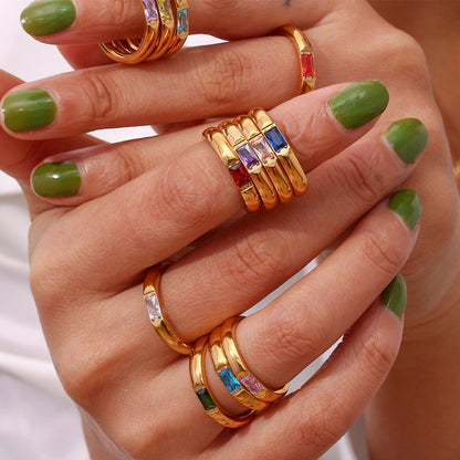 Rectangular Zircon Gold Plated Ring