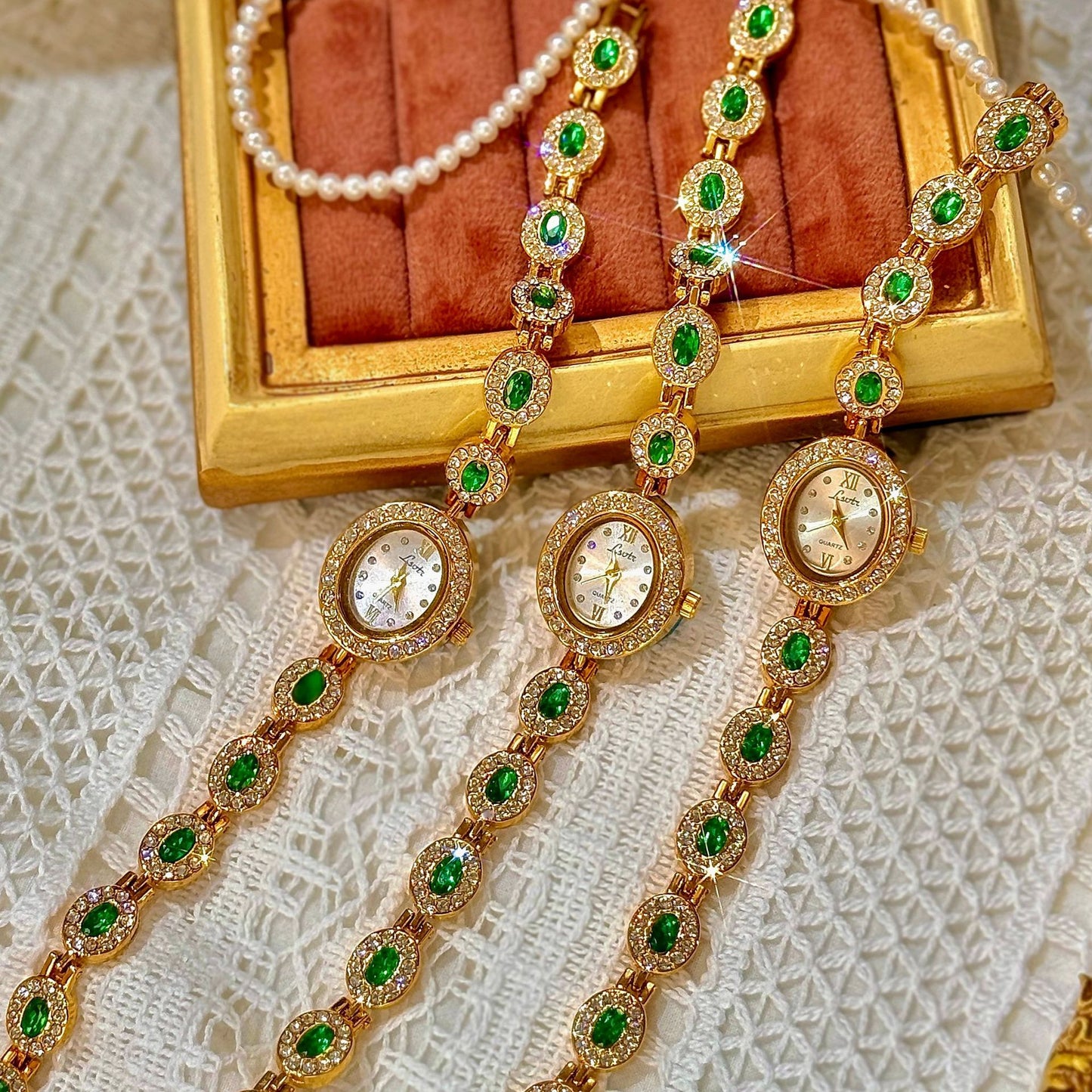 Red and Green Gemstone Watch