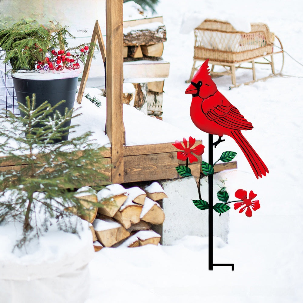 Red Bird Metal Garden Ground Ornament