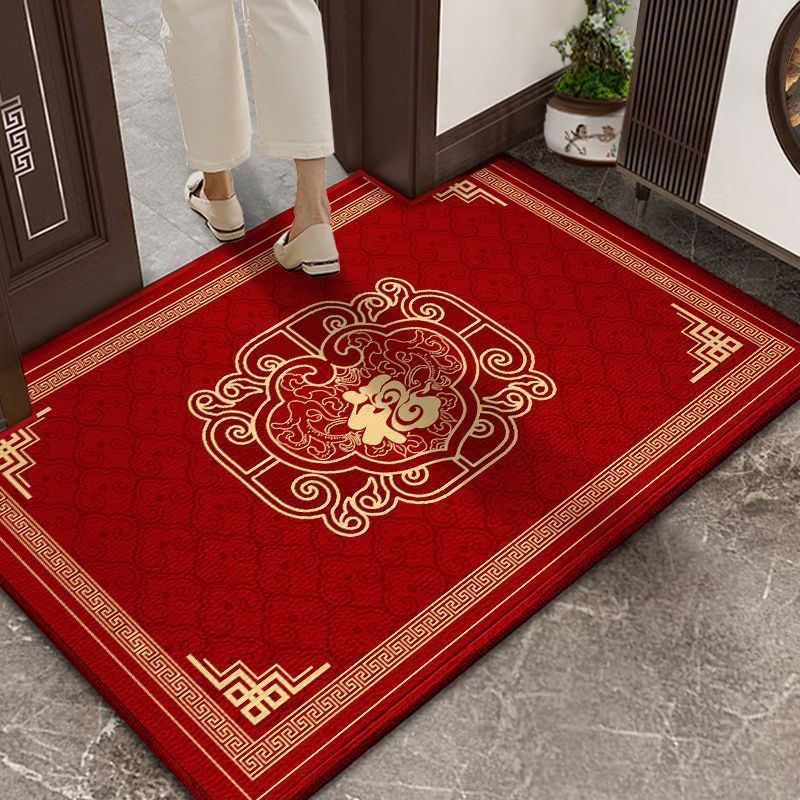 Red Chinese-style entrance door mat