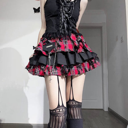 Red Plaid Fluffy Cake Skirt