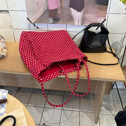 Red polka dot canvas bag