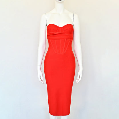 Red wrap-around blouse dress